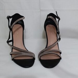 BCBG Black & Silver Strappy Heels | Dressy Evening Party | Size 7.5